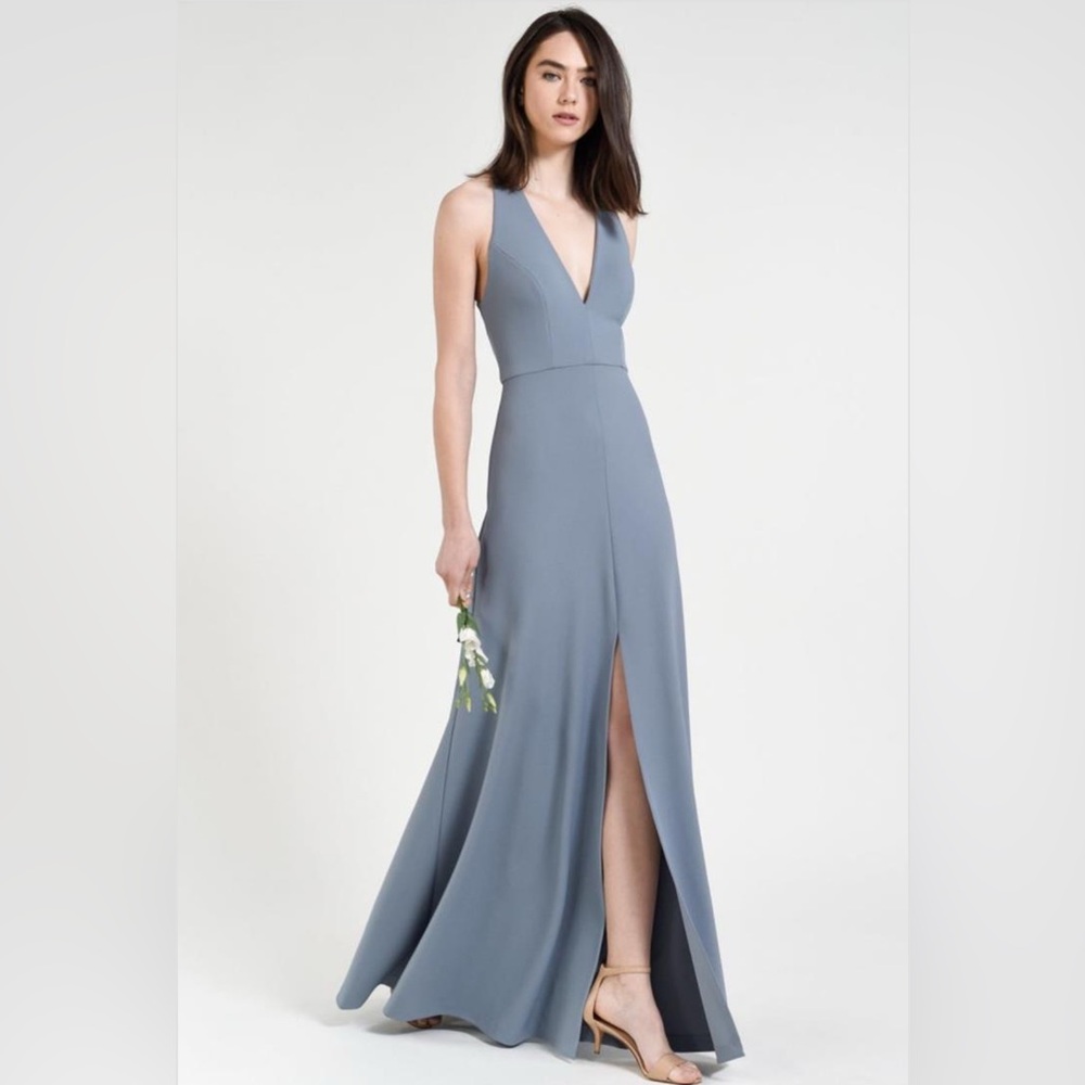 Jenny Yoo Margot bridesmaid dress V Neck A Line, Slit, Keyhole Back Navy size 2 - Picture 16 of 16